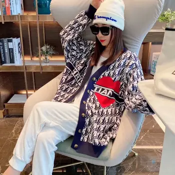 

2020 new Korean version loose wear popular brand retro plaid long sleeve sweater cardigan jacket women's knitted jacket