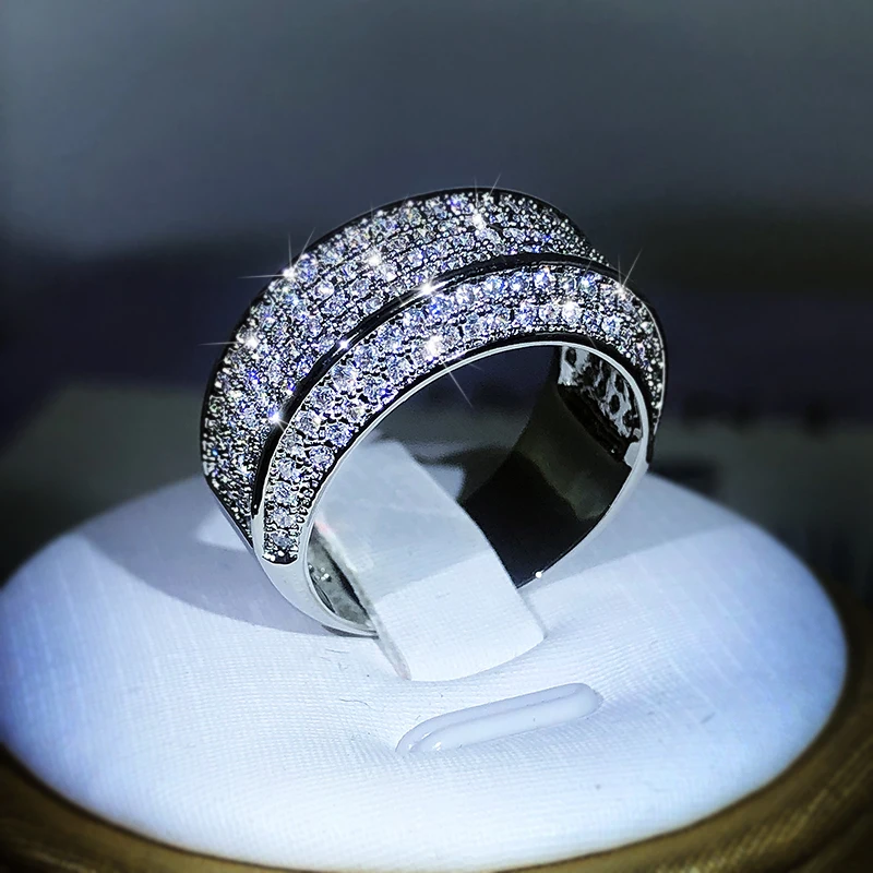 925 Sterling Silver Zircon Full Diamond Ring For Ladies Couple Party Birthday Jewelry Gift silver rings,silver ring