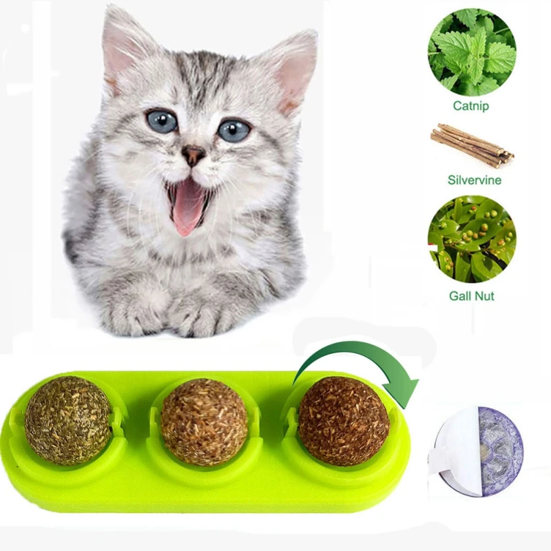 Catnip Silvervine самоклеящаяся вращающаяся 3 шт./партия Lick Ball для кошек настенное крепление молярный Прорезыватель игрушка для питомца кота Прорезыватель игрушка для собак, очищающая зубы