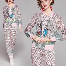 Aliexpress - 2021 new European and American women’s fashion all-match Slim cardigan printed jacket trousers suit casual sports two-piece suit