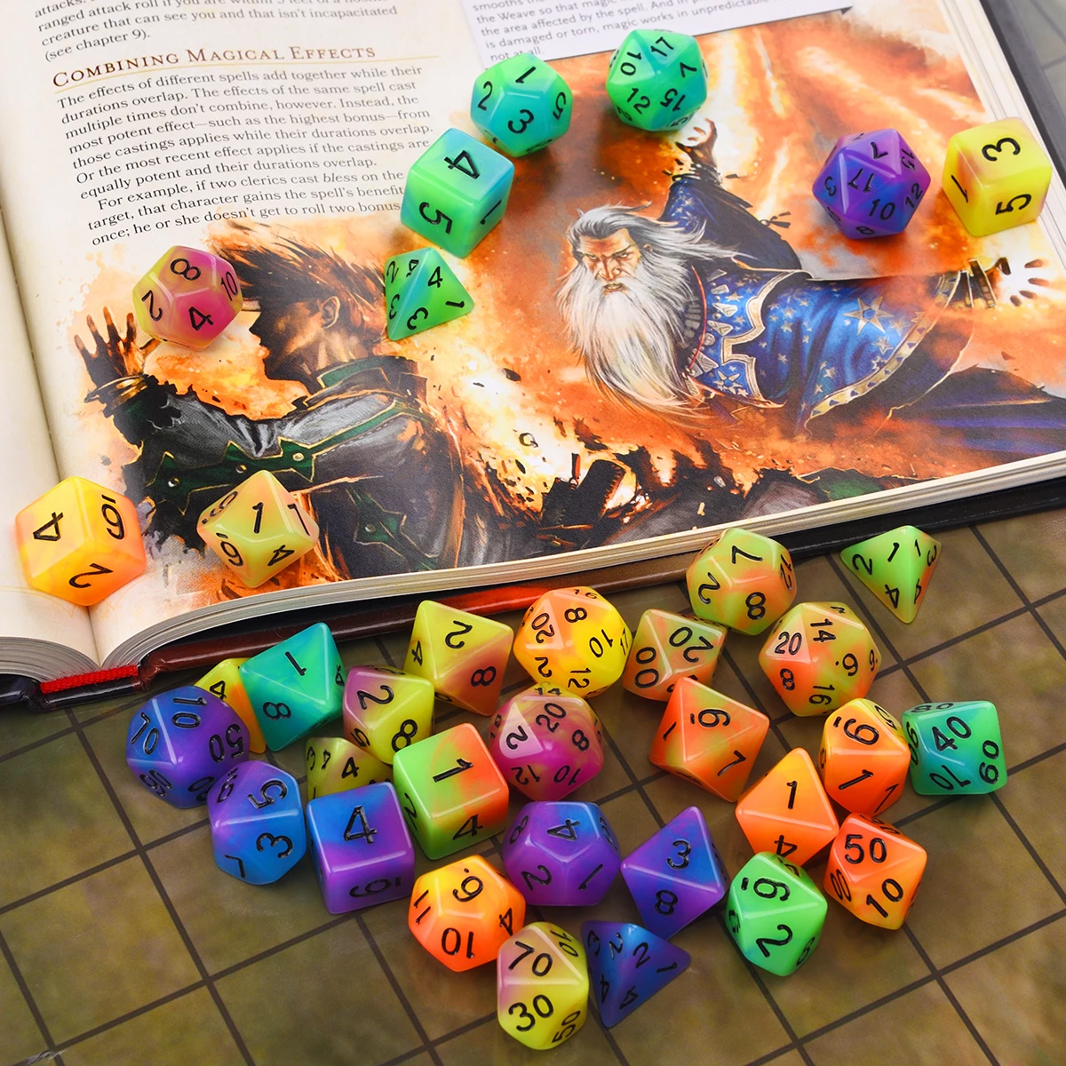Glow in The Dark Polyhedral 7-Die Two Tone Dice Set D4 D6 D8 D10 D% D12 D20 for Table Games RPG DND