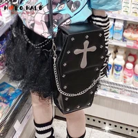 Punk Goth Style Women's Backpack Coffin Shape Lolita School Bags for Teenagers Girls Student Bookbag Female Black Backpack 2021 1