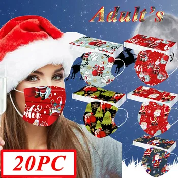 

20pc Adult's Mask Christmas Unisex Mascarillas Disposable Three-layer Nonwove Protective Masks Windbreak Seamless Masque Design