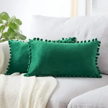 

Velvet ball ball waist pillowcase 30*50 sofa hug pillowcase cushion cover ins solid color hair ball waist pillow car back pillow