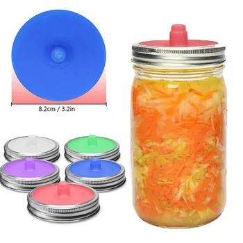 

5PCS Wide Mouth Mason Jar Lids Silicone Lids With Sealed Ring Waterless Airlock Fermentation Lids For Sauerkraut Kimchi Pickles