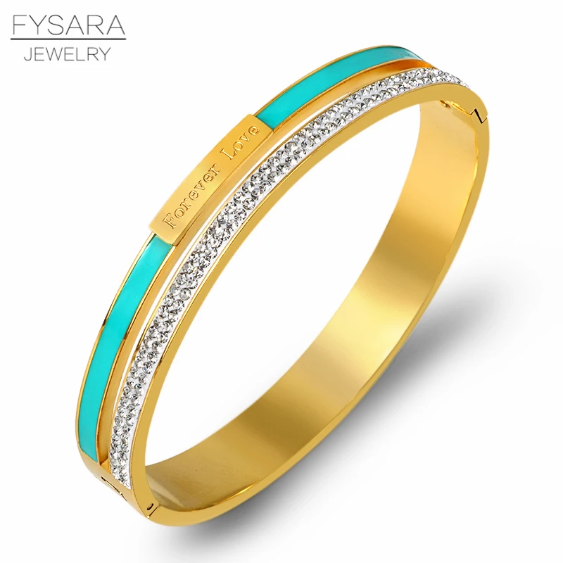 FYSARA роскошный Forever Love Голубая Эмаль Кристаллы Браслеты Нержавеющая сталь ювелирное изделие, розовое золото, Цвет браслеты для Для женщин