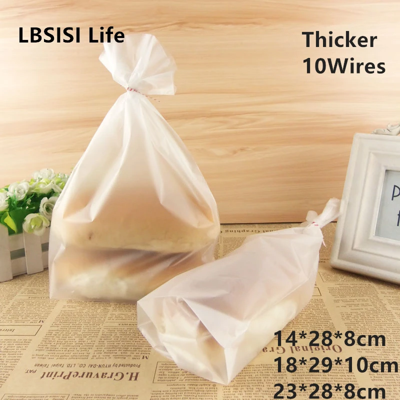 

LBSISI Life 100pcs Frosted Bread Bags Soft Plastic Cookie Food Cake Dessert Packing Bags With Bottom With Wires