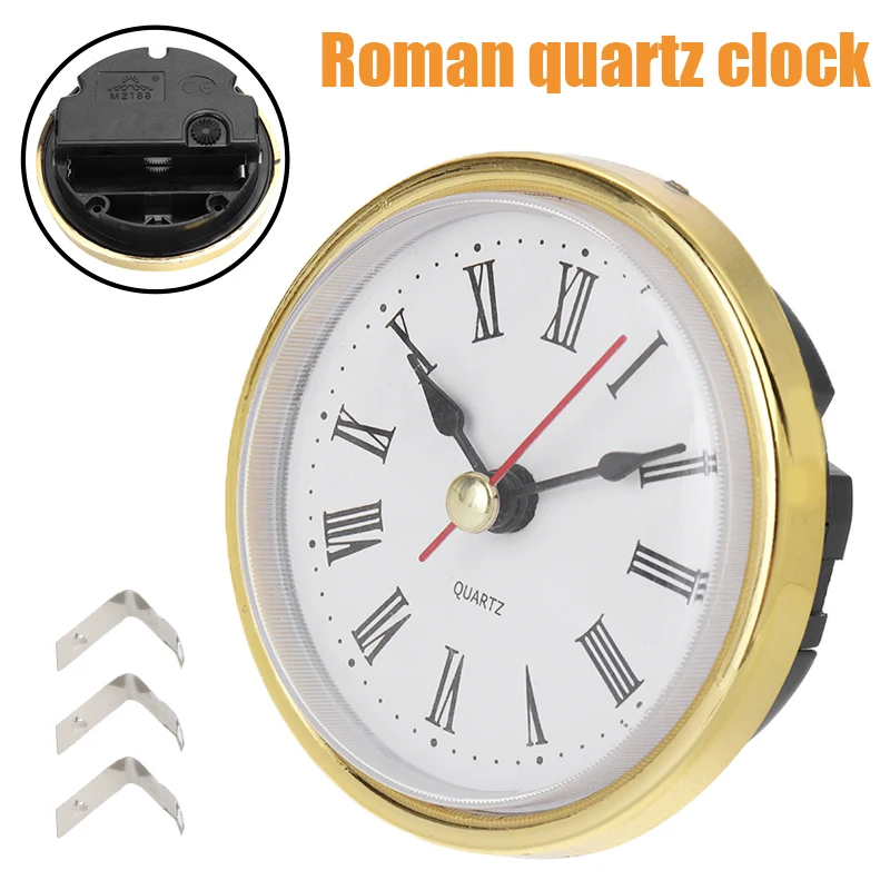 1pc 65mm Numeral Roman Quartz Clock For Home Decorations Movement Insert White Face Gold Trim | Дом и сад