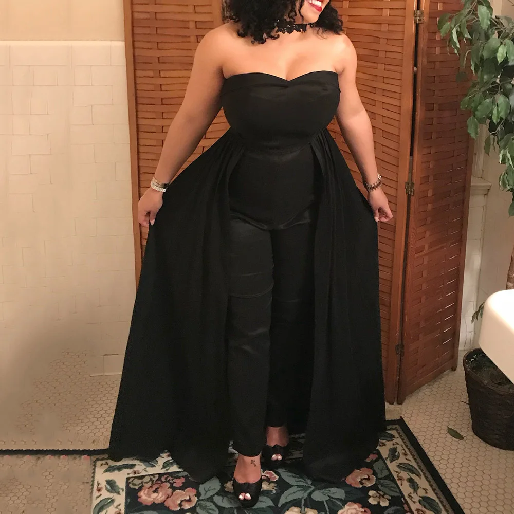 Womens Plus Size Black Strapless Jumpsuit 2X Summer Tropical Travel Attire