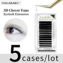 Nagaraku 5 casos marrom floração automática w forma bloom 3d pré-feito fãs extensões de cílios luz suave natural cílios individuais