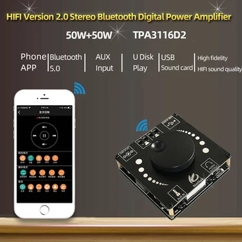 

AP50H HIFI Bluetooth 5.0 Wireless Audio TPA3116D2 Digital Power Amplifier Stereo Board 50Wx2 Amp Amplificador USB AUX 3.5MM APP