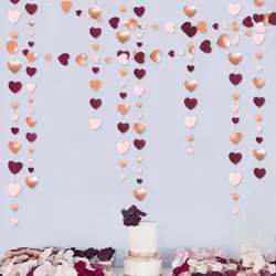 Elegant Love Pink and Gold Glitter Heart Garland for Weddings, Birthdays, and Bridal Showers (Burgundy Pink 13 Ft)