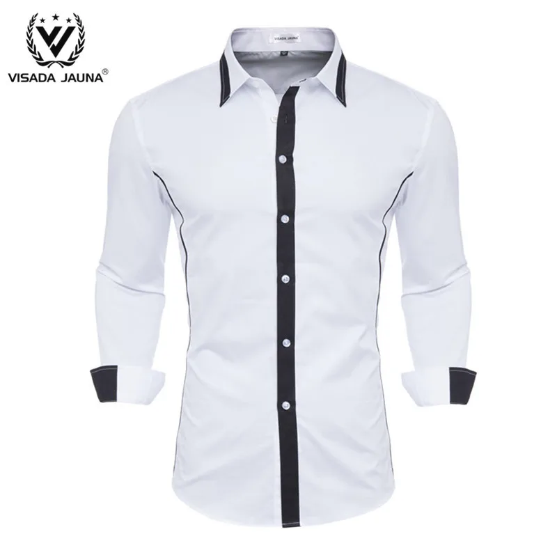 VISADA JUANA Новая Осенняя Модная брендовая мужская одежда приталенные с длинным рукавом мужские рубашки с длинным рукавом рубашка мужская хлопковая повседневная мужская рубашка - Цвет: White