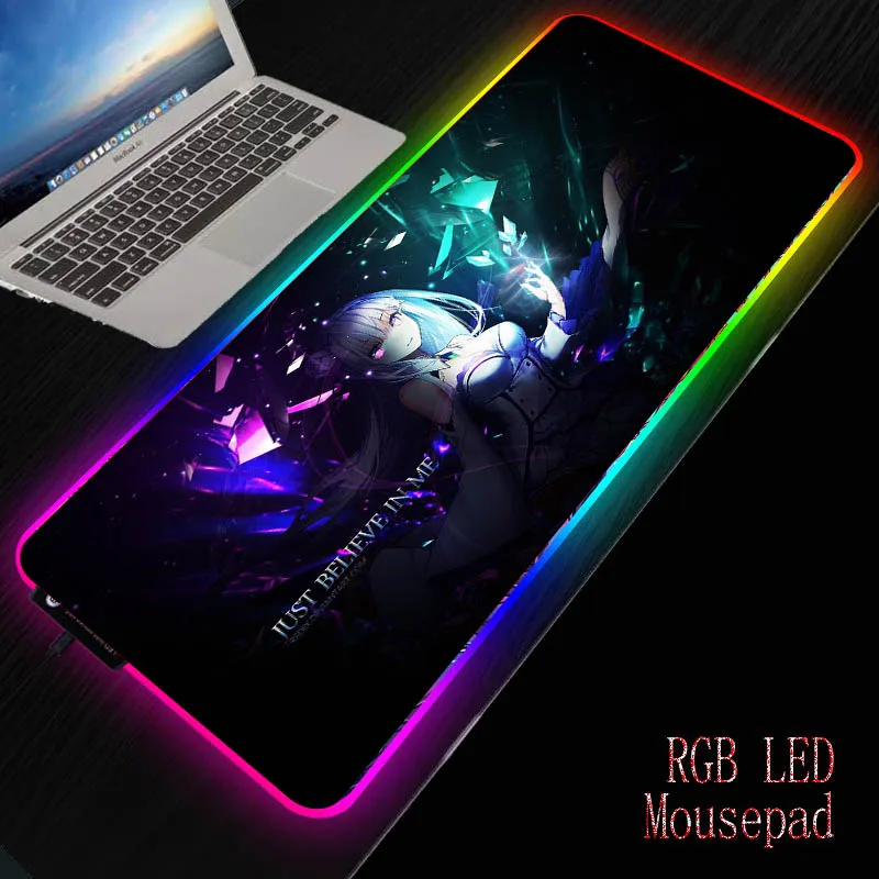 Игровой коврик для мыши Mairuige DIY Re Zero Girl RGB-подсветка светодиодсветодиодный