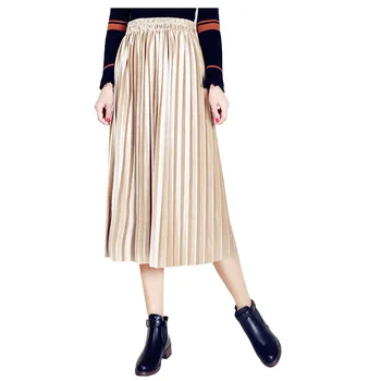 

Velvet Skinny Skirt High Waist Long Pleated Skirt A-line Midi Skirt Female 2018 Autumn Winter Casual Women Bottom Elastic Skirts