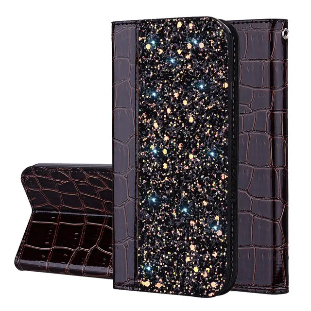 Чехол-книжка из искусственной кожи для sony Xperia 10 Plus, Роскошный кошелек sony 10 для Funda sony Xperia 10, чехол sony 10 Xperia10, блестящая кожа - Цвет: Black brown