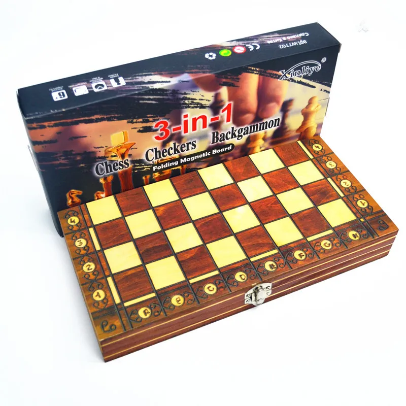 Chess Magnetic Backgammon Checkers Set 3-in-1 Foldable Board Game International Chess Folding Choard Draughts Entertainment magnetic chess set board game foldable chess board folding chess board chess pieces and board table games chess puzzle game chess pieces