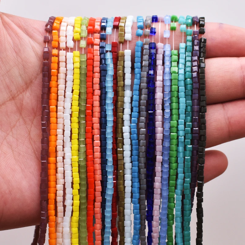 

2mm 195pcs Czech Glass Crystal Beads Spacer Cube Crystal Square Beads Charms Candy Finding For DIY Jewelry Making kralen perles