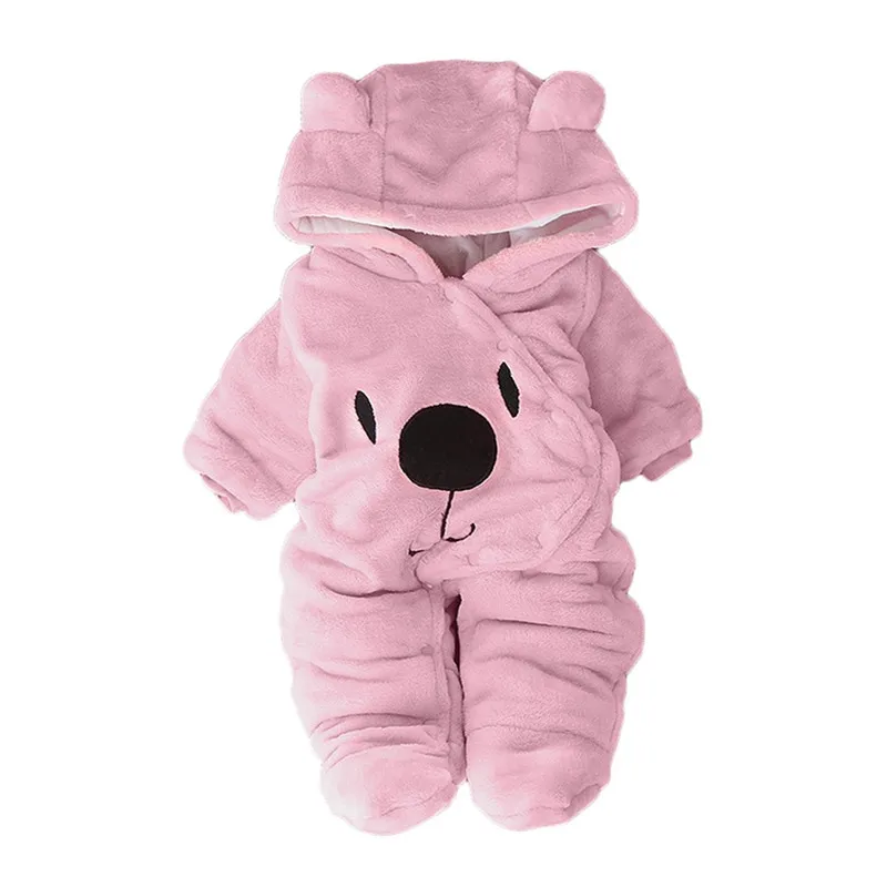 Pink Telotuny Одежда для новорожденных, для маленьких девочек, одноцветные Носки с рисунком медведя из мультика с плюшевой подкладкой с капюшоном комбинезоны детские одежда; комбинезон для малышей - Цвет: Pink