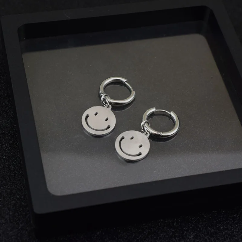 Smiley Earrings Punk Jewelry Ear-Piercing Stainless-Steel Smile-Statement Trendy Unisex