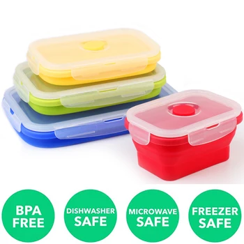 

Silicone Collapsible Lunch Box Food Storage Container BPA Free Microwavable Portable Picnic Camping Rectangle Outdoor Box
