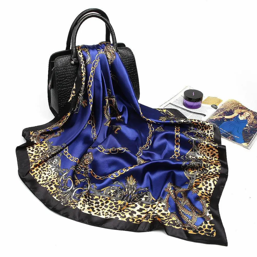 

50pcs silk scarf 90*90cm small square scarf European and American leaf print shawl