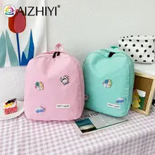 Vintage Women Canvas Solid Color Backpack Casual Preppy Style Large Capacity Knapsack Rucksacks Handbags with Cartoon Badges