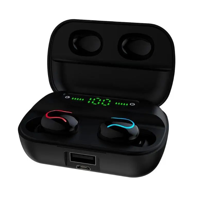 Q82 Bluetooth 5,0 наушники стерео Handfree игровая Спортивная гарнитура двойной U Тип Цифровой дисплей BT наушники с микрофоном зарядный чехол