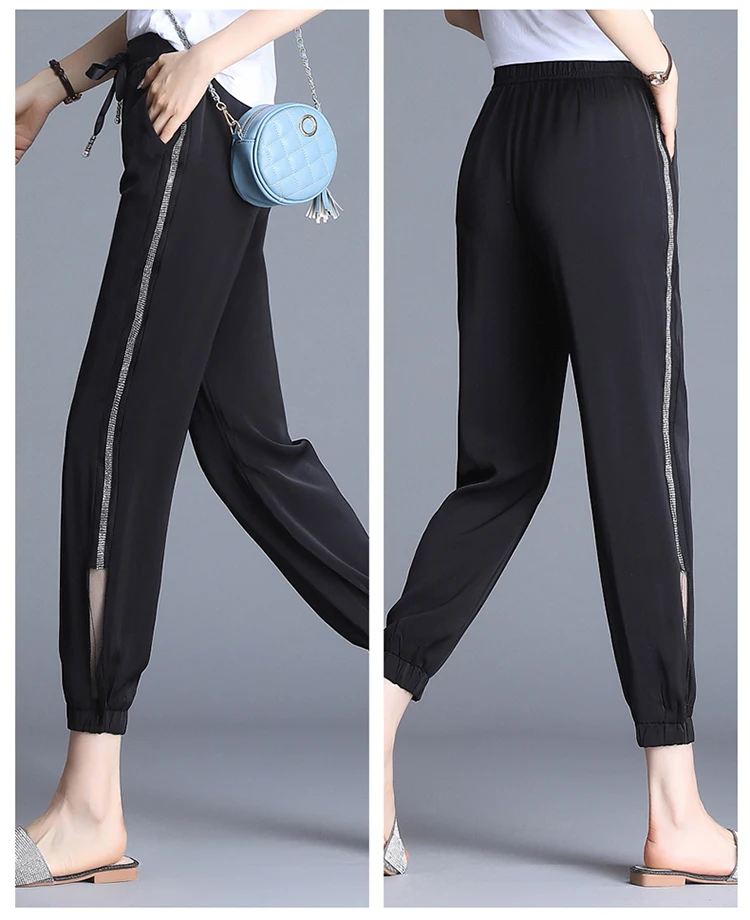 Chiffon casual pants female summer thin ice silk nine points beam feet harem pants loose and thin net yarn lantern radish pants capri leggings with pockets