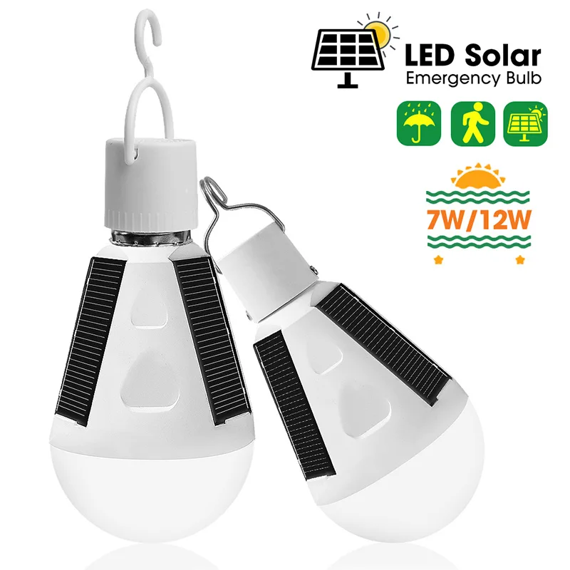 

7W 12W Solar LED Bulb Outdoor Camping Emergency Lamp Solar Powered Garden Tent Lighting Lamp Travel Hiking Fishing Light
