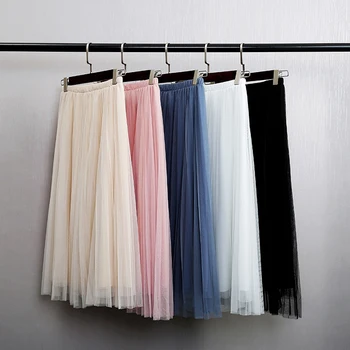 

2020 Summer Autumn Fashion Ball Gown Skirts Women Multi Layer Tulle Pleated Retro High Waist Long Maxi Tutu Skirt