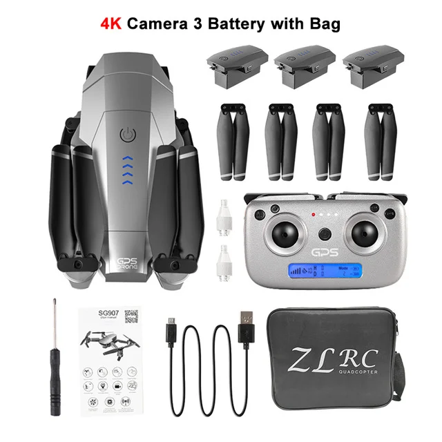 SG907 3Battery 4k SG907/SG901 Дрон gps 4K HD x50 зум Камера 5G wifi FPV Профессиональный Квадрокоптер RC вертолет складной селфи дроны Рождество - Цвет: SG907 3Battery 4k