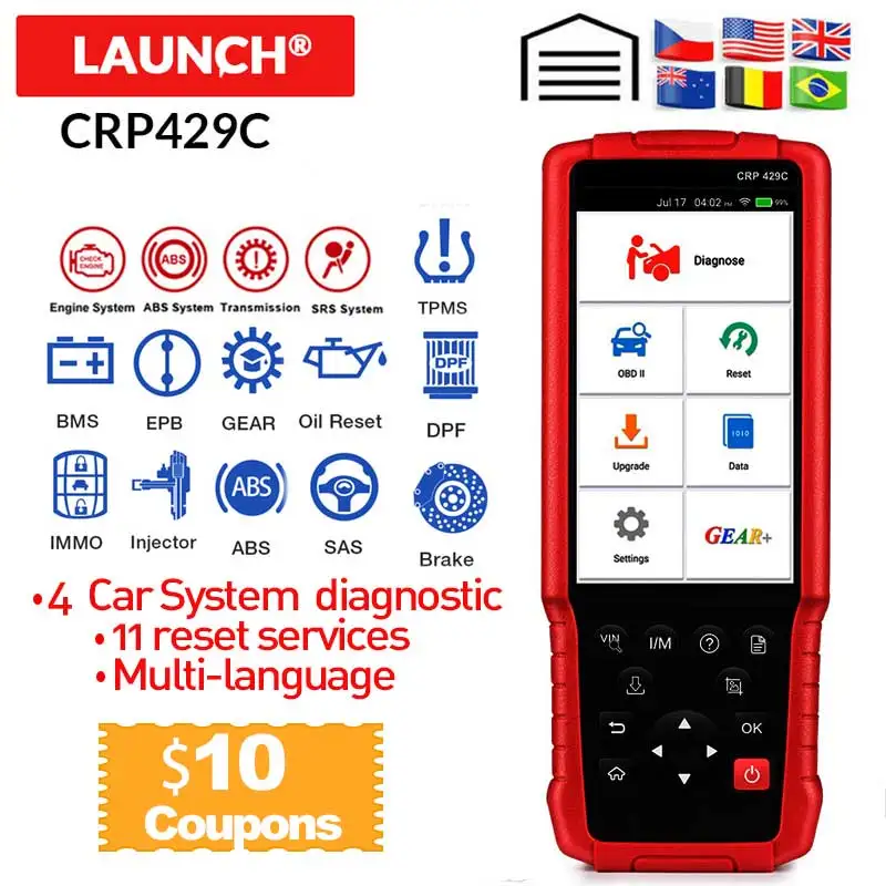 LAUNCH X431 CRP429C OBD2 считыватель кодов Поддержка двигателя/ABS/Подушка безопасности/AT + 11