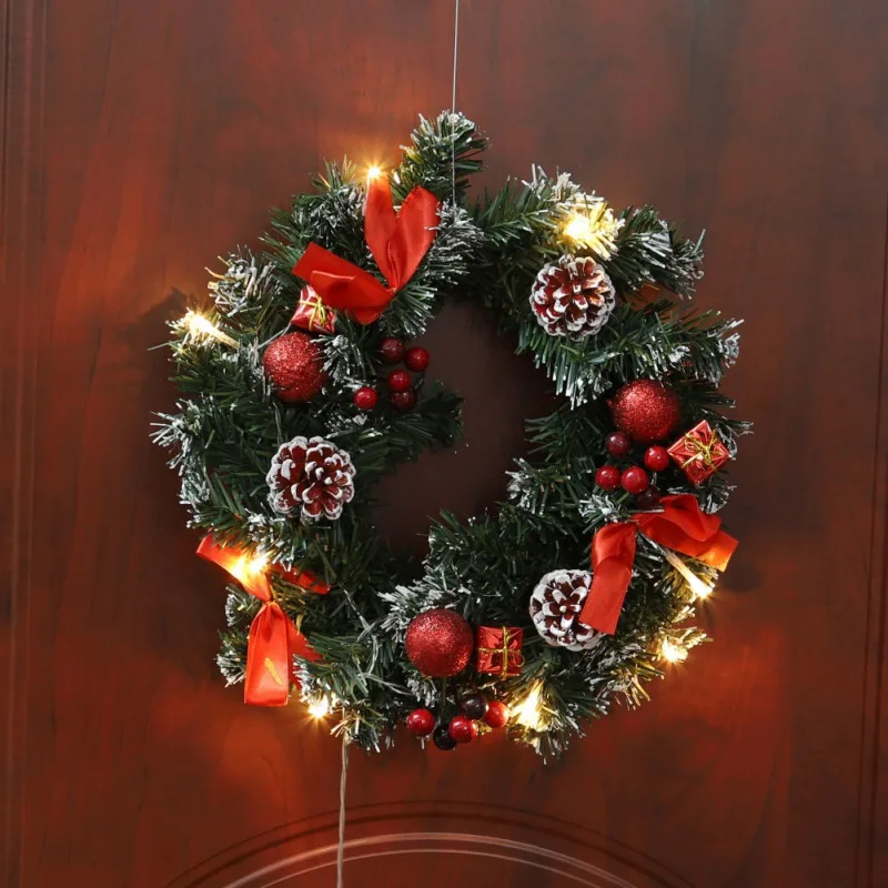 Рождественский домашний декоративный венок, светодиодный гирлянда для развешивания, Рождественская настенная гирлянда для двери с гирляндой, Рождественское украшение для дома