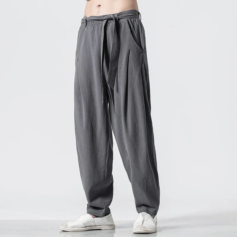 

Summer Style Retro MEN'S Trousers Loose Straight Linen Pants Chinese Costume Wide Leg Pants Large Size Cotton Linen Harem Pants