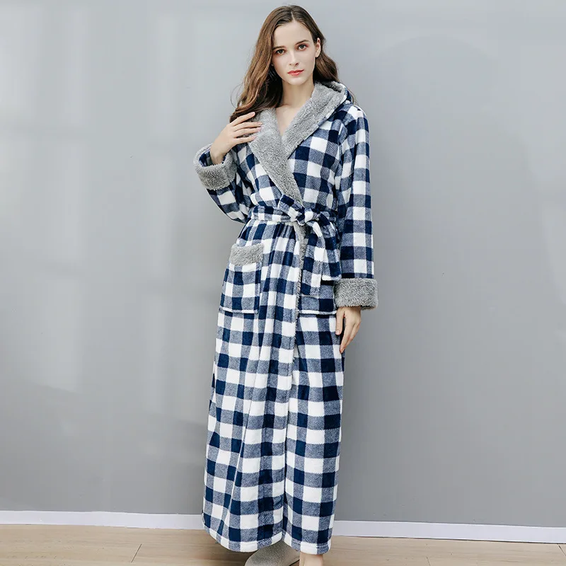 Details about   Flannel Bathrobe Nightgown Solid Sashes Lace Up Home Clothes Couple Womens Thick 