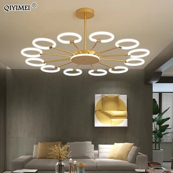 

New Modern LED Chandelier Lights Dimmable Lamps For Living Room Bedroom Gold Body High Low Lighting 6 8 12 Heads