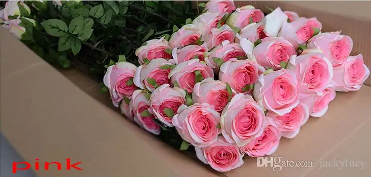 24"(60cm) length Upscale Artificial Silk Rose Flower Carft Ornament For Home Display Wedding Decoration 20pcs/lot - Цвет: Розовый