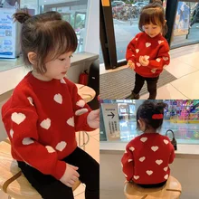 

New High Quality Red Knitting Warm Girls Sweaters Winter Spring Autumn Kids Toddler Teens Tops Children Clothes Cute Christmas