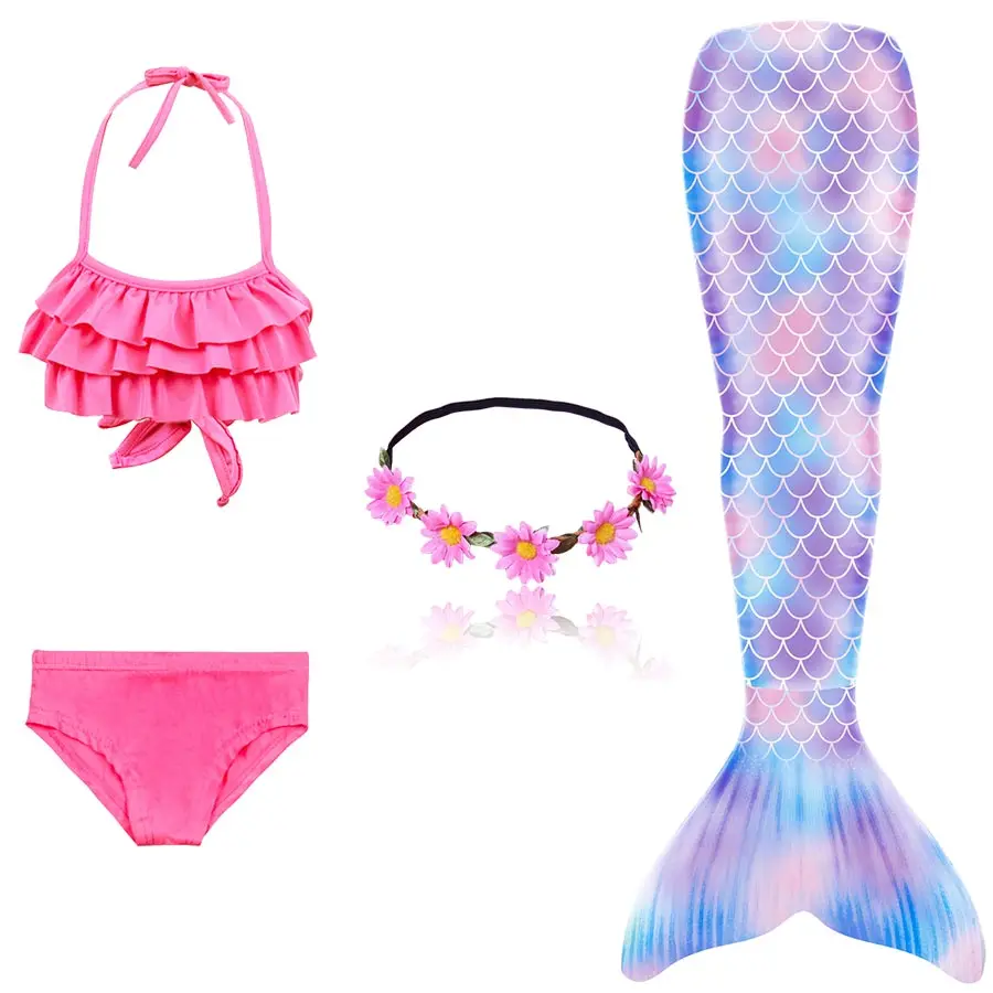 Детский купальный костюм с хвостом русалки для девочек, купальный костюм русалки, купальный костюм, можно добавить монофонический плавник, очки с гирляндой - Цвет: Package 3