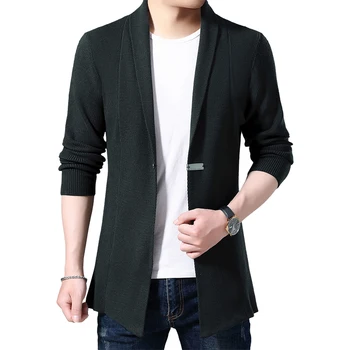 

2019 New Fashion Sweater For Mens Cardigan Medium-Long Slim Jumpers Knitred Woolen Autumn Korean Style Casual Man Clothes