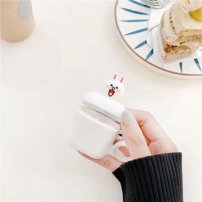 Чехол для Apple Airpods 3D с милой мультяшной головой медведя кролика льва кота собаки щенка для Airpods 2 Peach Беспроводные Наушники Earpods