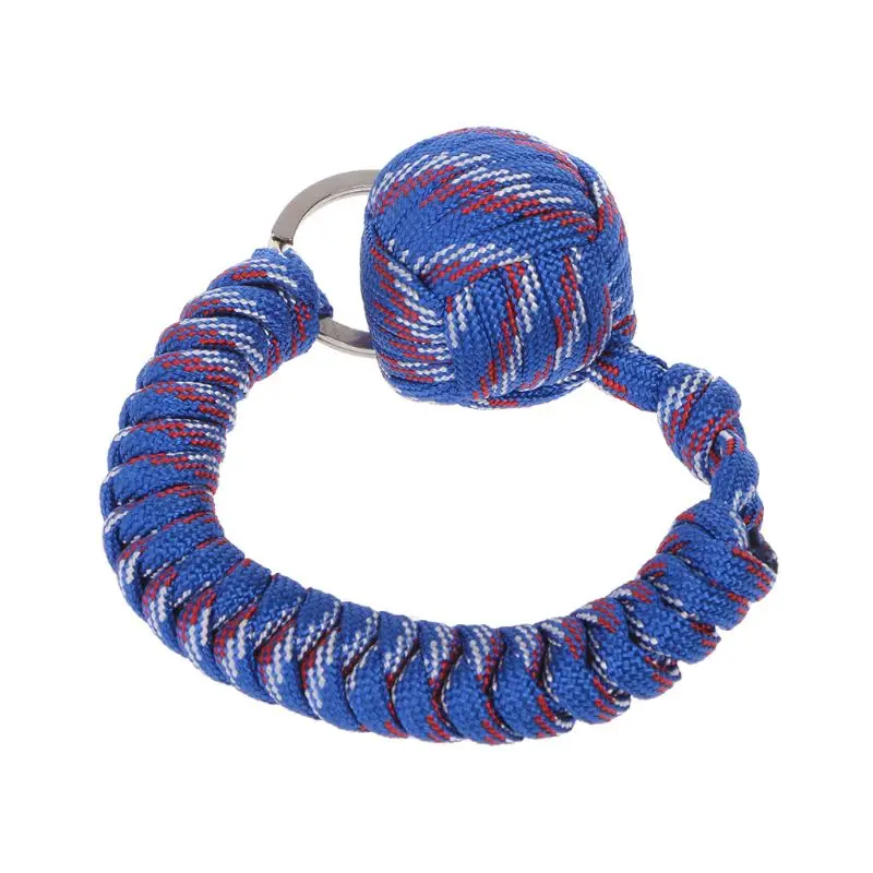 LLavero de seguridad para exteriores, cuerda de seguridad de autodefensa con rodamiento de bolas de acero negro y Puño de mono, 8 colores