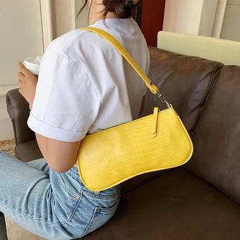 

Top yellow bag for women 2020 hand shoulder bag new small women bag white handbag crocodile bags solid color sac femme de marque