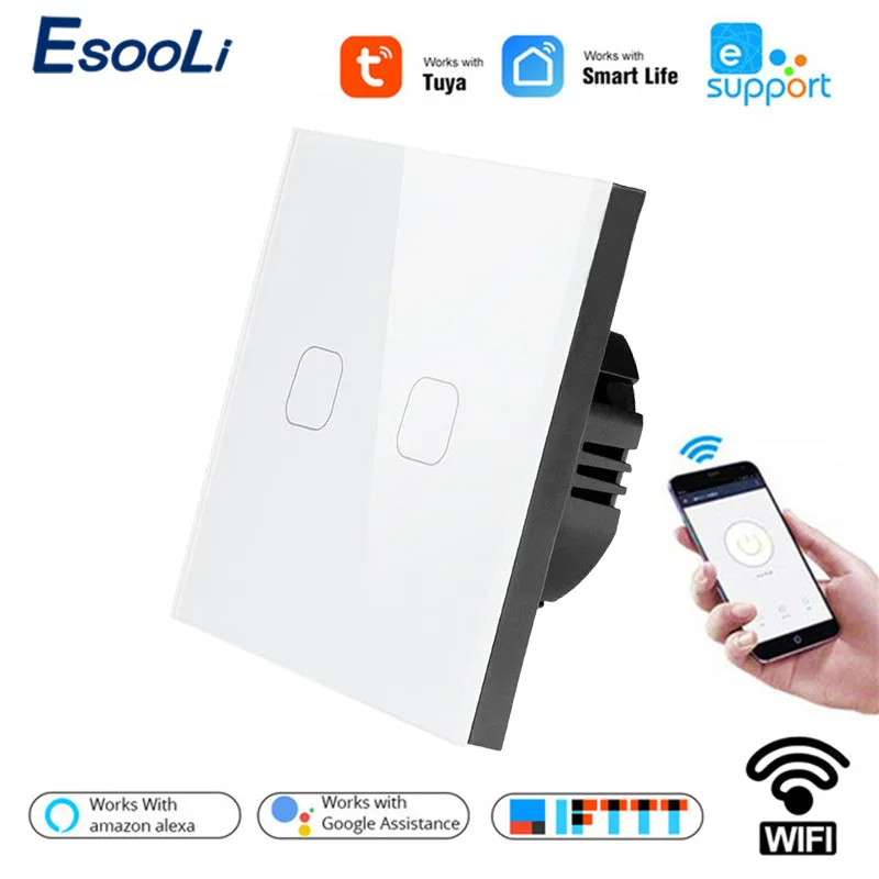 Esooli EU standard Tuya/Smart Life/ewelink 2 банды 1 способ WiFi настенный светильник сенсорный переключатель для Google Home Amazon Alexa Голосовое управление