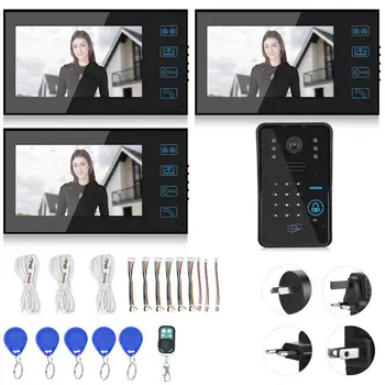 

7inch Video Doorphone 3 Monitors Password Card Night Access System 100-240V