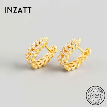

INZATT Real 925 Sterling Silver Zircon Leaves Round Hoop Earrings For Fashion Women Party Cute Fine Jewelry Accessories 2020