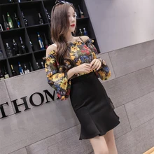 Новинка, летняя женская юбка с оборками, высокая талия, тонкий хвост, посылка, бедра, юбки, черные, 3329