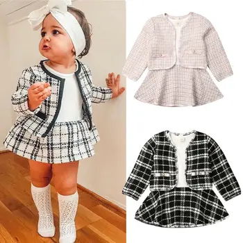 

Pudcoco New Baby Fashion Cute Toddler Baby Kids Girl Outfits Party Casual Dress Plaid Dresses Coat