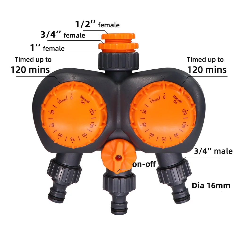 1/2"  3/4"  1"  Mechanical Timer 120 Minutes Manual Controller 16mm Hose Connection Port Garden Irrigation Watering Timing Tool 